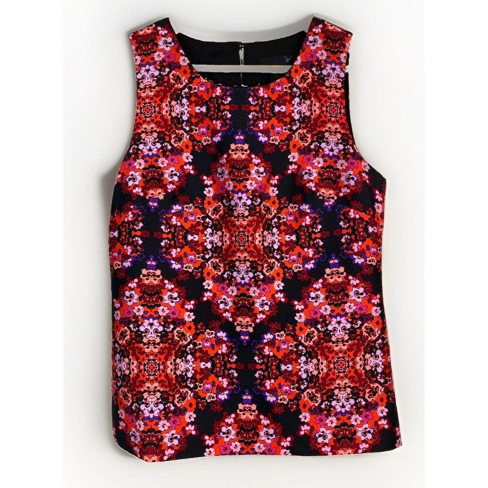 J. Crew Women's 0 Sleeveless Colorful Floral Lined Silk Blend Side Zip Tank Top